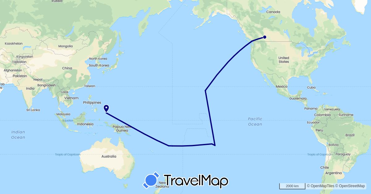 TravelMap itinerary: driving in Canada, Fiji, France, Palau, United States (Europe, North America, Oceania)